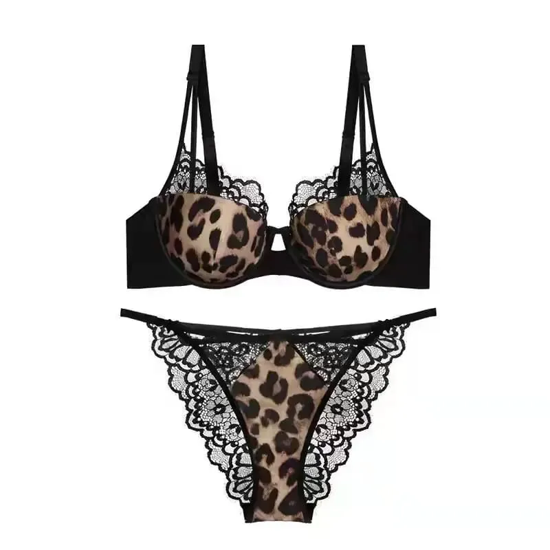 Ladies Leopard Print Thin Cup Push Up Bra Set Anti Sagging Soft Underwire Side Fat Control New Arrival Delicate Underwear