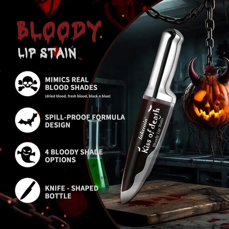 5pcs Goth Halloween Makeup Set Foundation Stick Red Temporary Hair Color Spray Lip Stain Eyeshadow Stick Cosplay Party Makeup