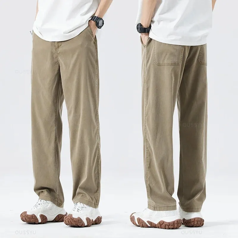 Summer Soft Lyocell Fabric Men's Jeans Thin Loose Straight Pants Drawstring Elastic Waist Korea Casual Trousers Plus Size M-5XL — image 13
