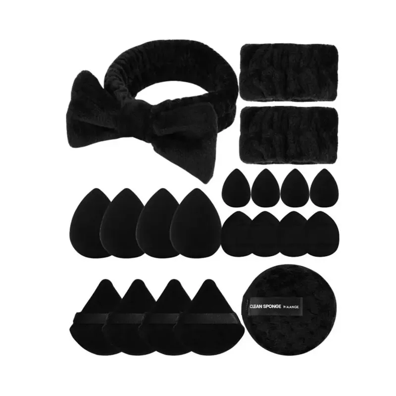 20Pcs Makeup Sponge Set Makeup Blender Triangle Powder Puff Mini Concealer Sponge Face Clean Wash Puff Headband Kit