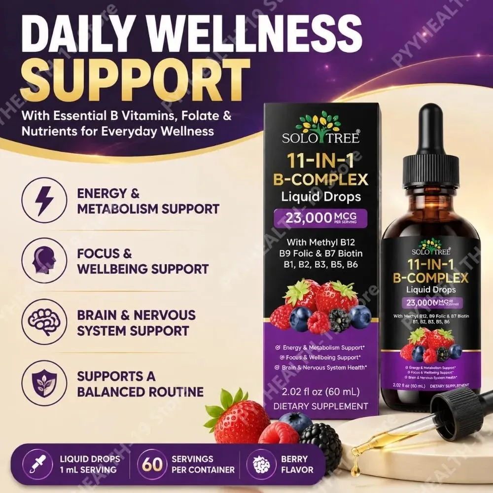 Tetes Cairan B-kompleks 11-In-1 Metil B12 Folat Biotin untuk Fokus Energi & Formula Pendukung Saraf Otak Dewasa 60Ml — image 2