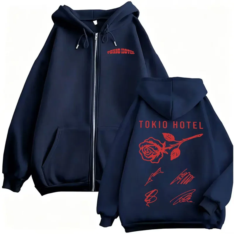 Tokio Hotel ARENA TOUR 2026 Assinatura Zipper Hoodies Moda Masculina Clássico Moletom Jaqueta Casacos Casual Lã Zip Up Pulôver