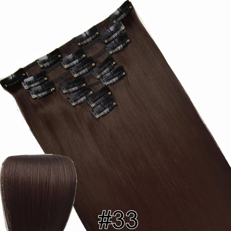 Synthetic Hair Fiber Heat Resistant130gr Straight clip in Hair Extensions 7006