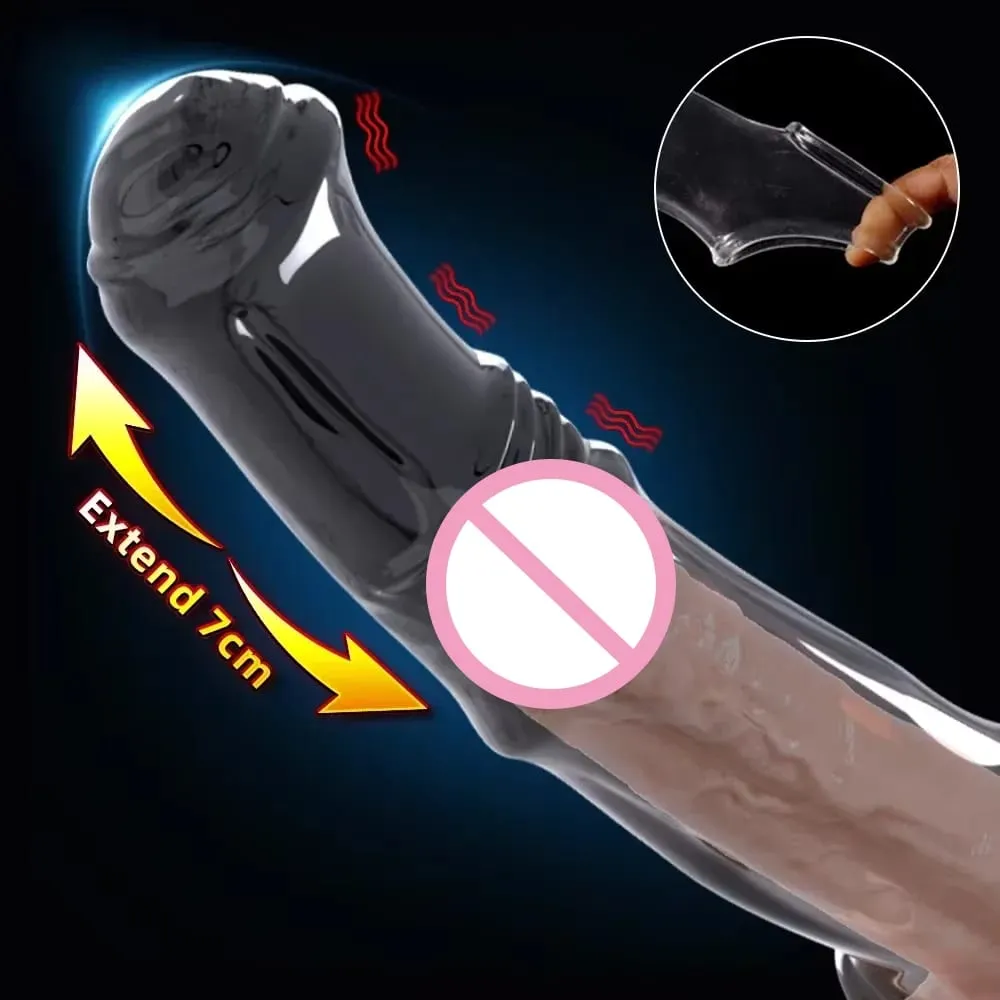 Penis Extender Sleeve Adult Sexy Cock Ring Reusable Condom Delayed Ejaculation Couples Chastity Cage Penis Sex Toys for Men