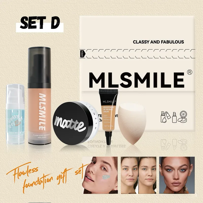 All‑in‑One Foundation Makeup Gift Set Full Coverage Concealer Setting Powder Makeup Sponge Portable Face Cosmetic Kit