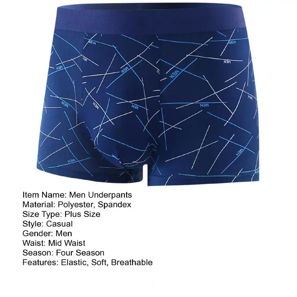 Men Underpants Underwear Elastic Mid Waist Letter Striped Print Soft Breathable Seamless U Convex Quick Dry Men Underpants