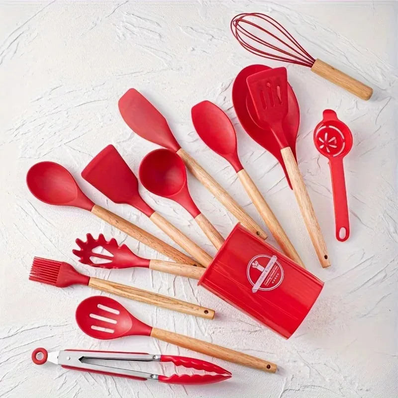 14pcs silicone utensil set with plastic holder