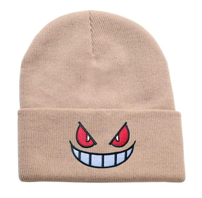 Pokemon Gengar Cartoon Embroidered Beanies Knitted Skullies Autumn Winter Warm Wool Hat Gengar Women Men Beanies