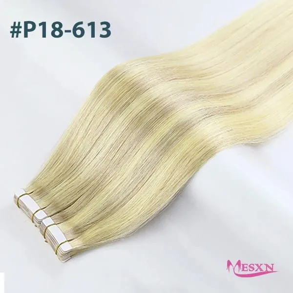 High Quality Straight Tape In Human Hair Extensions 100% Natural Hair Extension Brown Blonde Invisible 613 For Salon