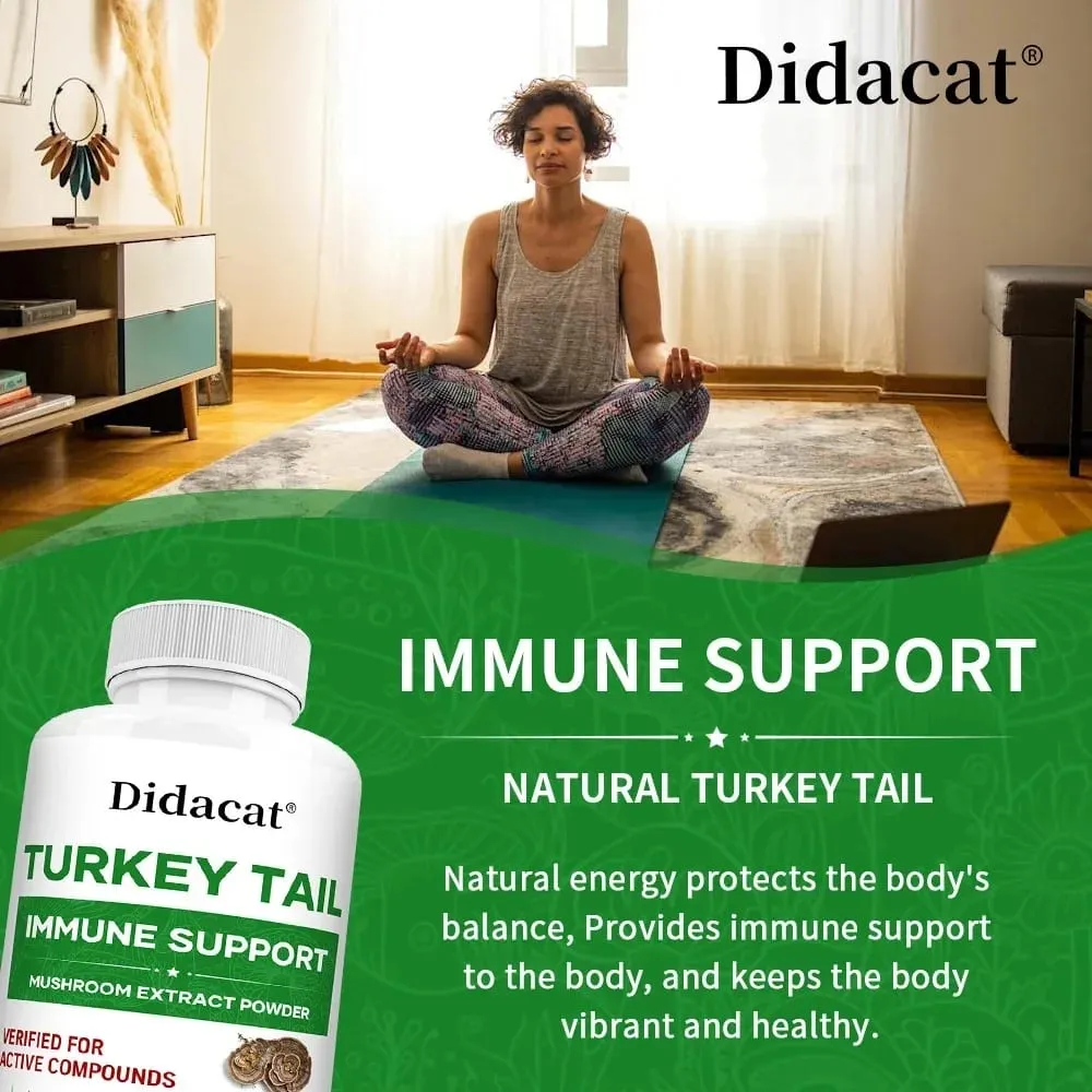 Turkey Tail Mushroom Supplement Boosts The Immune System Promotes Health and Vitality Vegan Non-GMO 120 Capsules