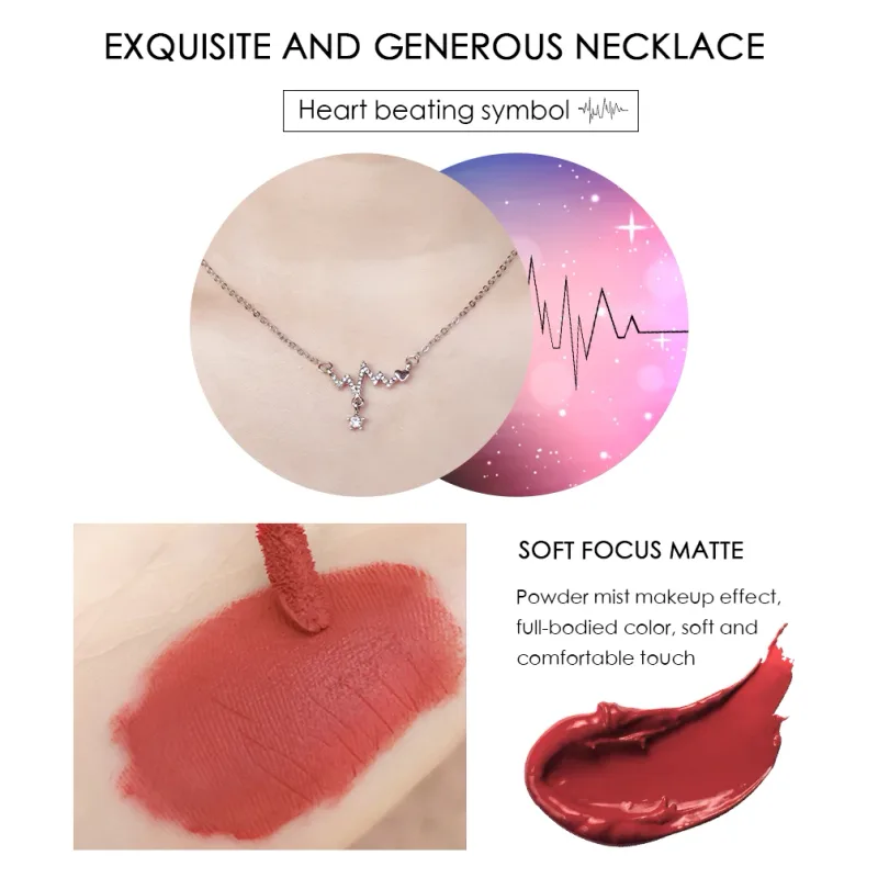 4 Pcs Matte Liquid Lipstick Makeup Sets Sexy Red Lipgloss Tint Lasting Waterproof Lip Stain Gloss Cosmetics With Necklace