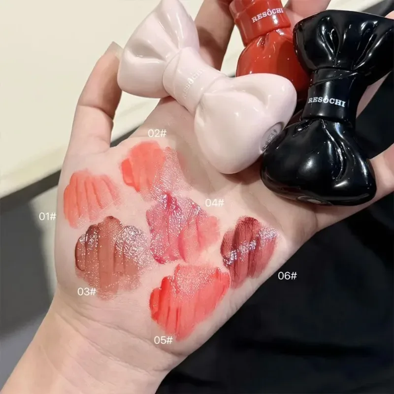 Bow Tube Jelly Mirror Lip Gloss Tomato Red Moisturizing Lip Tint Watery Glass Glossy Waterproof Lip Glaze Plump Lips Cosmetics