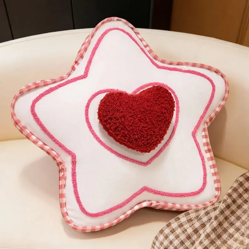 Red Grid Throw Pillow Star Moon Love Heart Triangular Ellipse Sofa Bed Lumbar Cushion For Home Decoration Ornaments