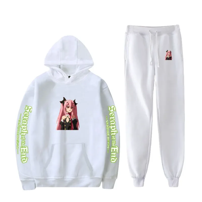 Harajuku confortável serafim do fim impressão moletom moletom terno hoodies + calças terno meninos/meninas 2 peça conjunto roupas