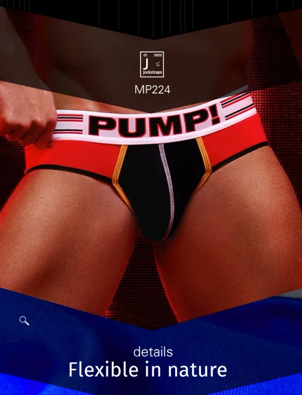 Men's Cotton Color Block Briefs, Pump! Logo Wide Waistband Low Rise Sexy 3D Convex Pouch Underwear