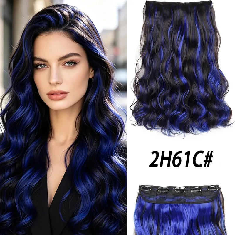 18Inch Synthetic Long Curly Hair Extension One Piece Highlight Rainbow Clip In Hair Extensions Fashion Hairpiece for Women