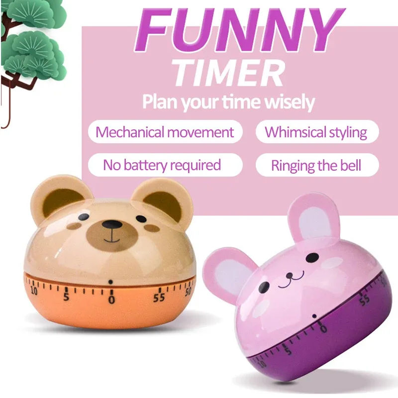 Mechanical Kitchen Timer with Cartoon Animal Pattern Cooking Alarm SCountdown Timer