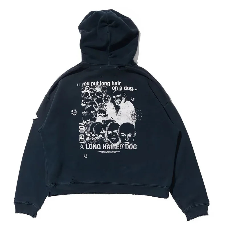 Nouveau surdimensionné PALY sweat à capuche pour homme femme lavé noir endommagé meilleure qualité décontracté Vintage Cardigan Zip sweats