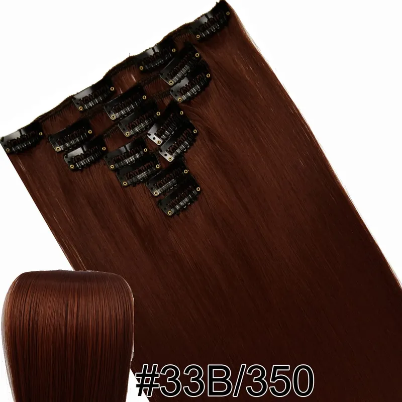 Synthetic Hair Fiber Heat Resistant130gr Straight clip in Hair Extensions 7006