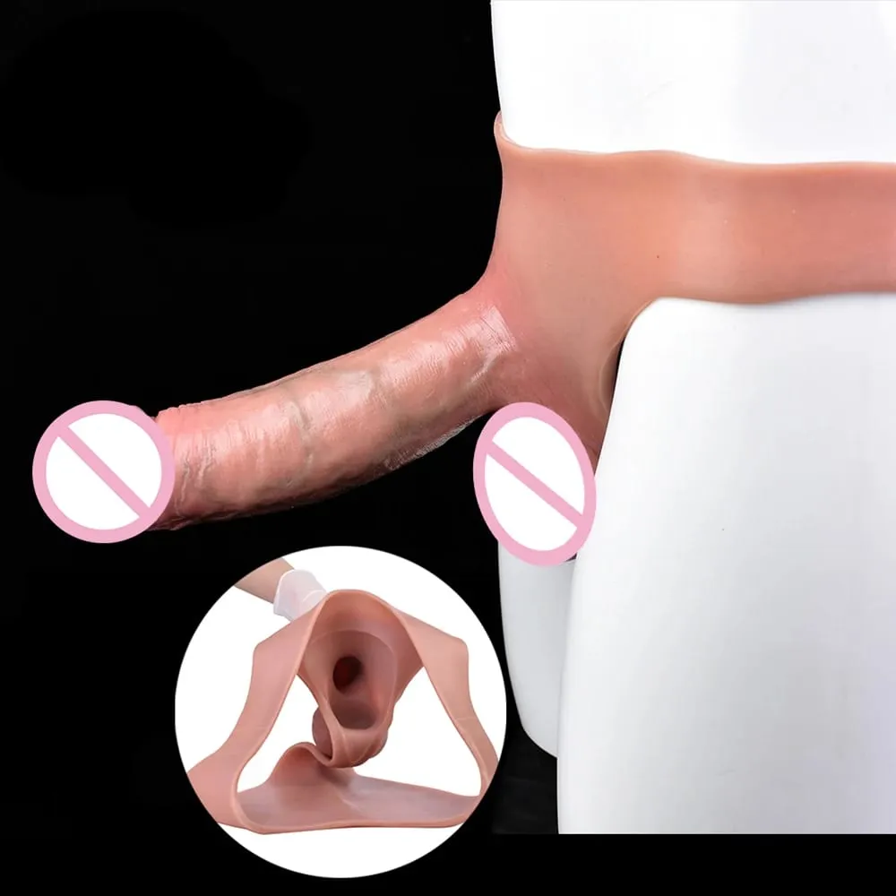 Silicone Briefs Wearable Hollow Dildo Panties Strapon Penis Sleeve Pants Male Dick Extender Sex Toys For Adult Sexy Tools