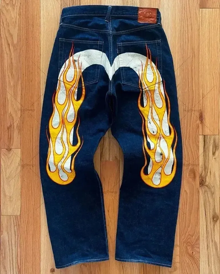 90s Retro Y2K New Hip Hop Straight Jeans Street Best Selling Personalized Printing High Street Men's Casual Loose Jeans Couple
