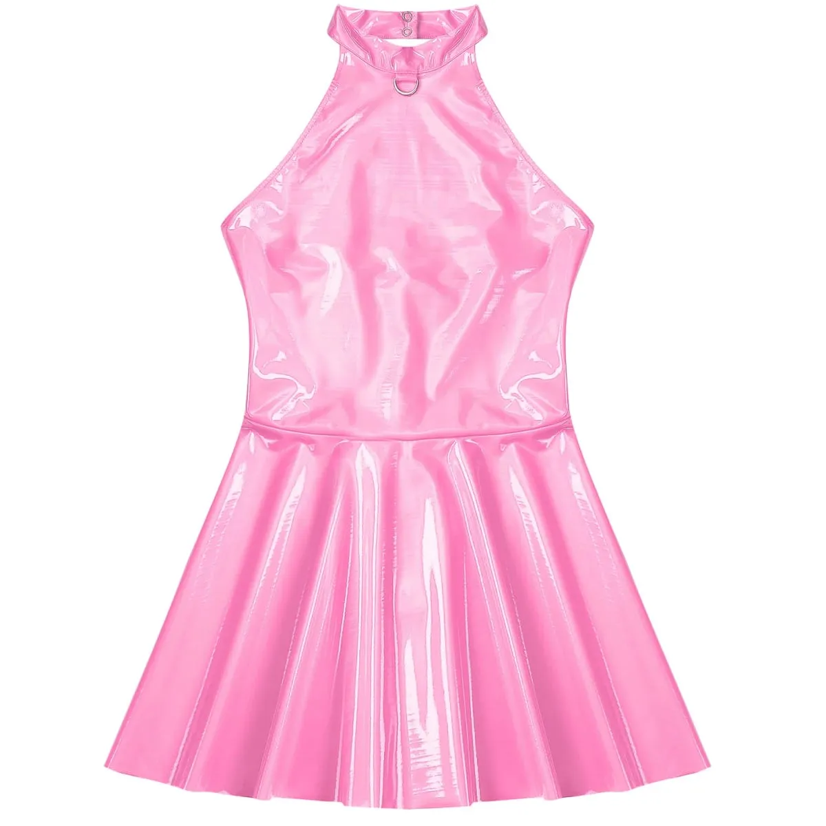Fényes lakkbőr fényes mini A-vonalú latex ruha női swing szoknya Skater Bodycon mini ruha Rave Disco Party Clubwear