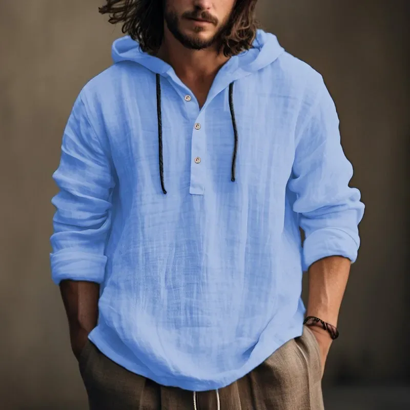 2025 New Men's Casual Blouse Cotton Linen Shirt Loose Tops Long Sleeve Tee Shirt Spring Autumn Casual Men's Shirts