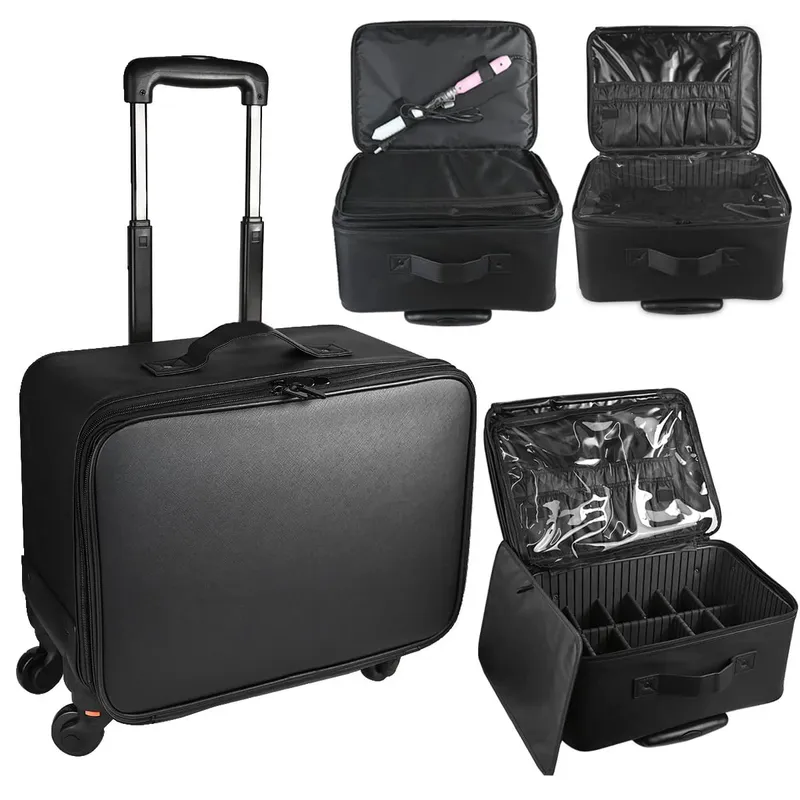 Large Capacity Makeup Trolley Case Multifunctional Oxford PU Satchel Rolling Tool Box for Beauty Nail Art Tattoo Fashion Luggage — image 7