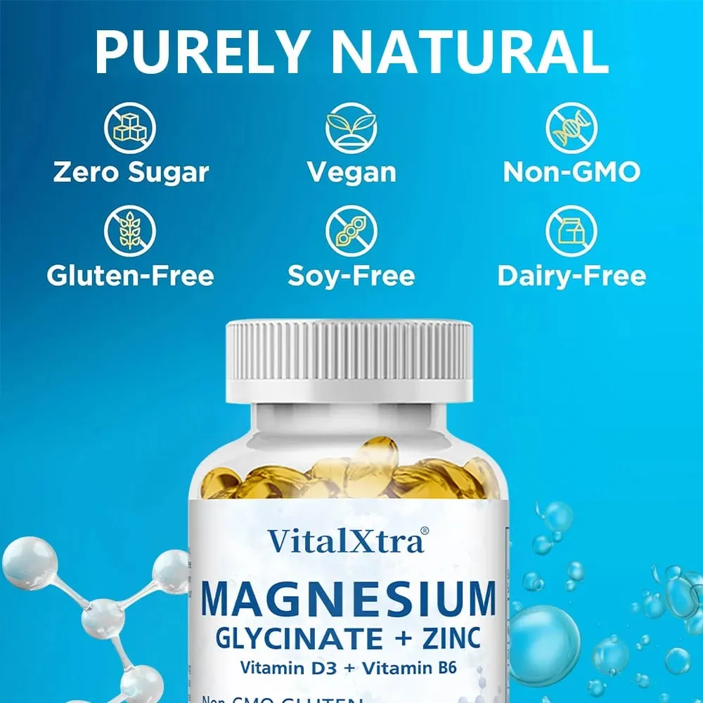 Glycinate de magnésium + supplément de zinc - Soutient les os du système immunitaire Le supplément minéral pour la santé cardiaque aide au sommeil naturel