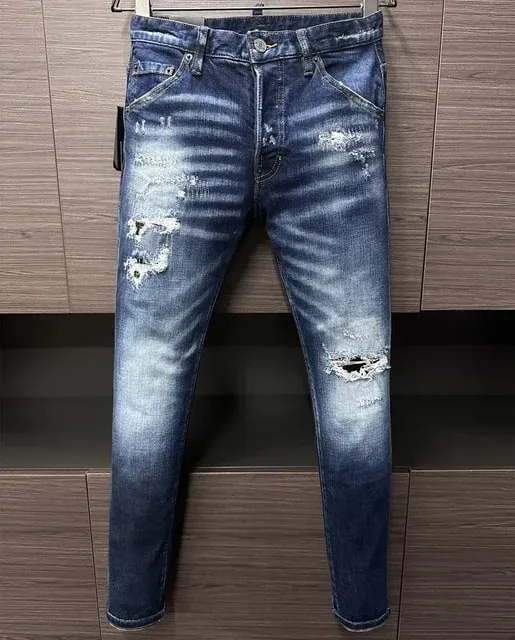 D2 Hombres Jeans Pantalones De Mezclilla Agujero Slim Lápiz Pantalones Botones De Metal Clásicos De Fiesta Moda Negro DSQ2 JENAS