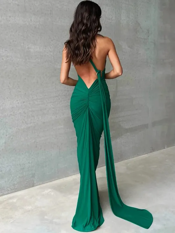 Hugcitar Een Schouder Backless Verstelbare Sjaal Lus Ruches Sexy Maxi Jurk 2025 Vrouwen Elegante Y2K Streetwear Festival Outfit — image 15