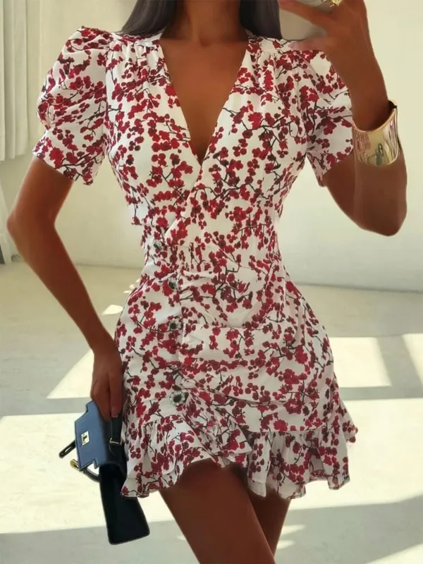 Collection Of Popular Printed Short Dress Deep V Neck A-line Bodycon Party Dresses 2026 Lady Spring Summer Vacation Outfits New
