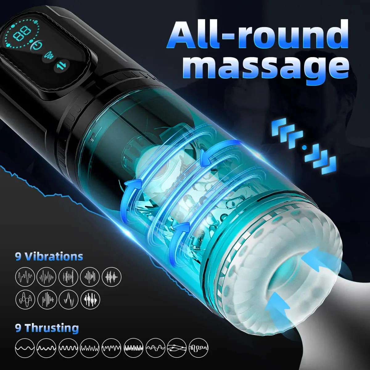 Automatic Male Penis Pump with 9 Sucking Thrusting Rotating Modes 3D Realistic Adult Men Sex Toy Machine Blowjob Stroker