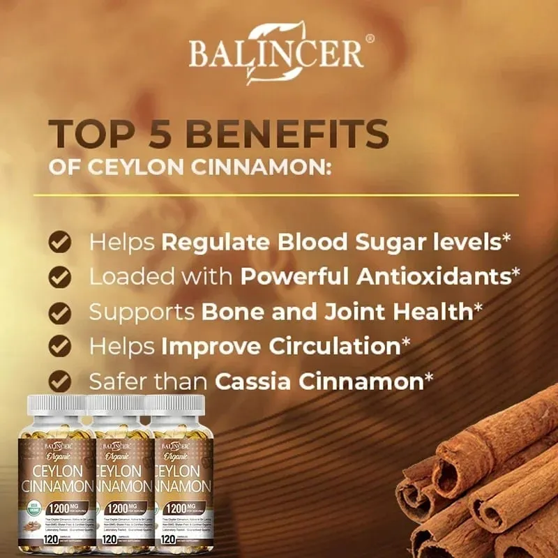 Organic Ceylon Cinnamon Supplement - Antioxidant Immune System Cardiovascular and Gastrointestinal Health Non-GMO Gluten-Free