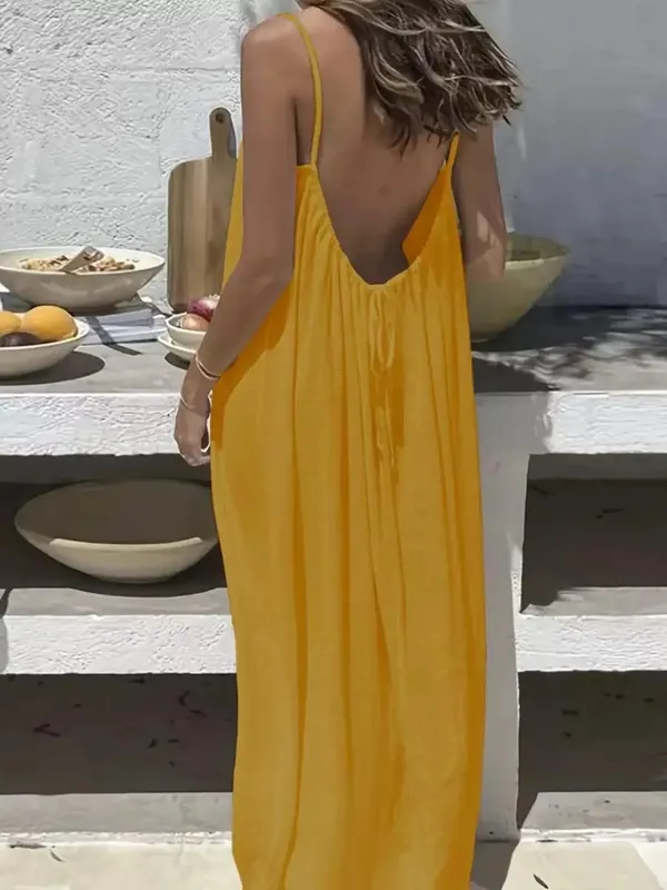 2026 Loose-Fit Spaghetti Strap Dress Women's Casual Homewear Summer Dress Solid-Color Vacation Cool Homewear — image 24