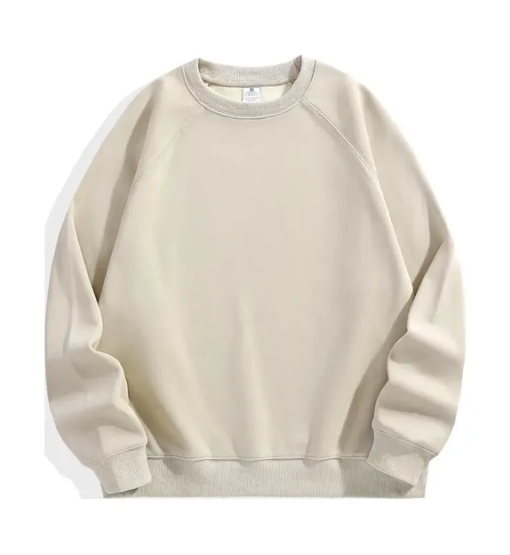 600g Men's 100% Cotton Oversized Sweatshirt for Winter Solid Beige Batwing Sleeve Heavyweight Fleece Crew Neck Thermal Hoodies — image 9