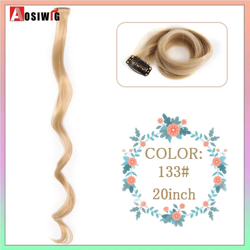 22" Synthetic Long Straight Rainbow Highlight Colored Hair Extensions Clip In One Piece Ombre Pink Purple Green Yellow For Wome