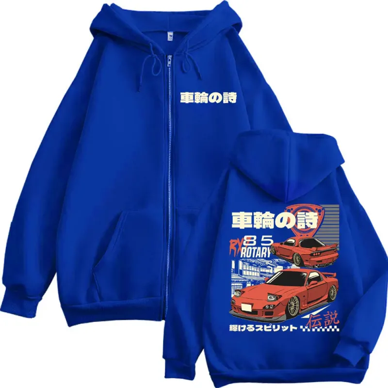 Anime Initial D Drift AE86 Graphic Zipper Hoodies RX7 R34 Skyline GTR JDM Zip Up Sweatshirts Men Women Harajuku Manga Pullovers