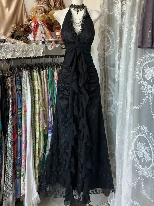 Robe française rétro Slim à col Slash pour femmes, tenue élégante, gothique, Vintage, noire, robes de soirée, Chic de rue, vêtements moulants, nouvelle collection 2025