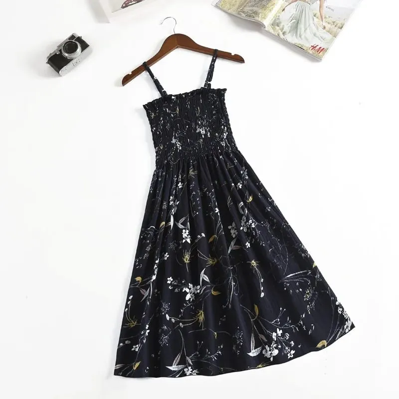 ฤดูร้อนมินิเดรสแฟชั่นหญิง Elastic High เอว Casual สปาเก็ตตี้สายคล้องคอผู้หญิงชุดชีฟอง Vestidos