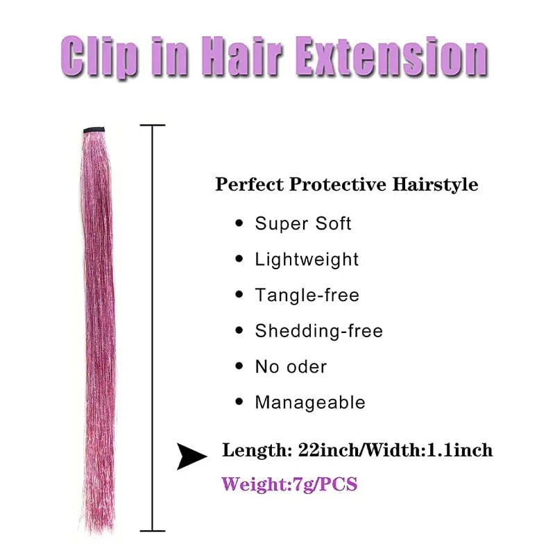 Hair Tinsel Clip in 22Inch Glitter Tinsel Hair Extensions Heat Resistant Clip in Hair Tinsel Sparkle Fairy Hair Accessories