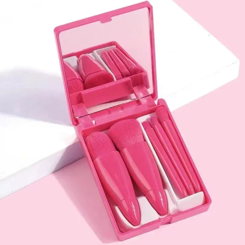 Set di pennelli per trucco da viaggio da 5 pezzi Mini pennelli per trucco Kit di pennelli cosmetici con piccola funzione completa con custodia e specchio perfetto — image 9