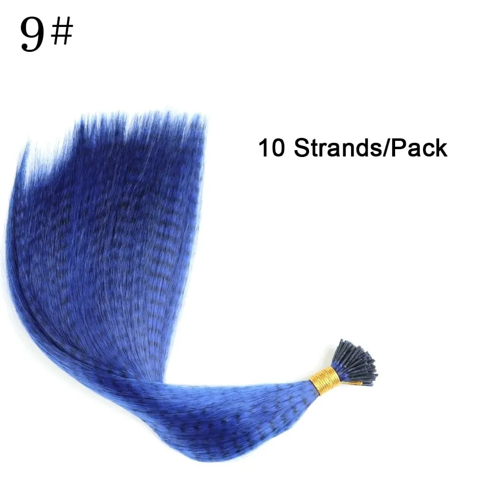 Synthetic Colored I-Tip Faux Feather Hair Extensions 16" 10 Strands/Pack Women's Heat Resistant Fiber Wig Accessories