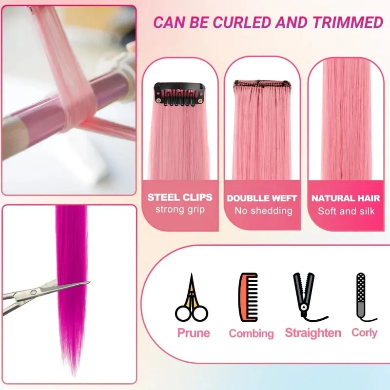 1 5 11 Pcs/lot Clip in Hair Extensions Multi-Colors Highlights Synthetic Hair 22 inch Rainbow Hairpieces for Girls Women 2030