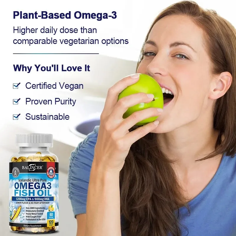 Omega-3 Fish Oil Supplement - with EPA & DHA - Supports Heart and Brain Health Omega 3 Fatty Acids 120 Capsules