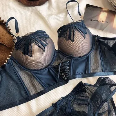 Bowknot Gauze Perspective Sexy Push Up Underwear Set Thick Small Bra Briefs Panties Lengthen Adjustable Intimates Belt