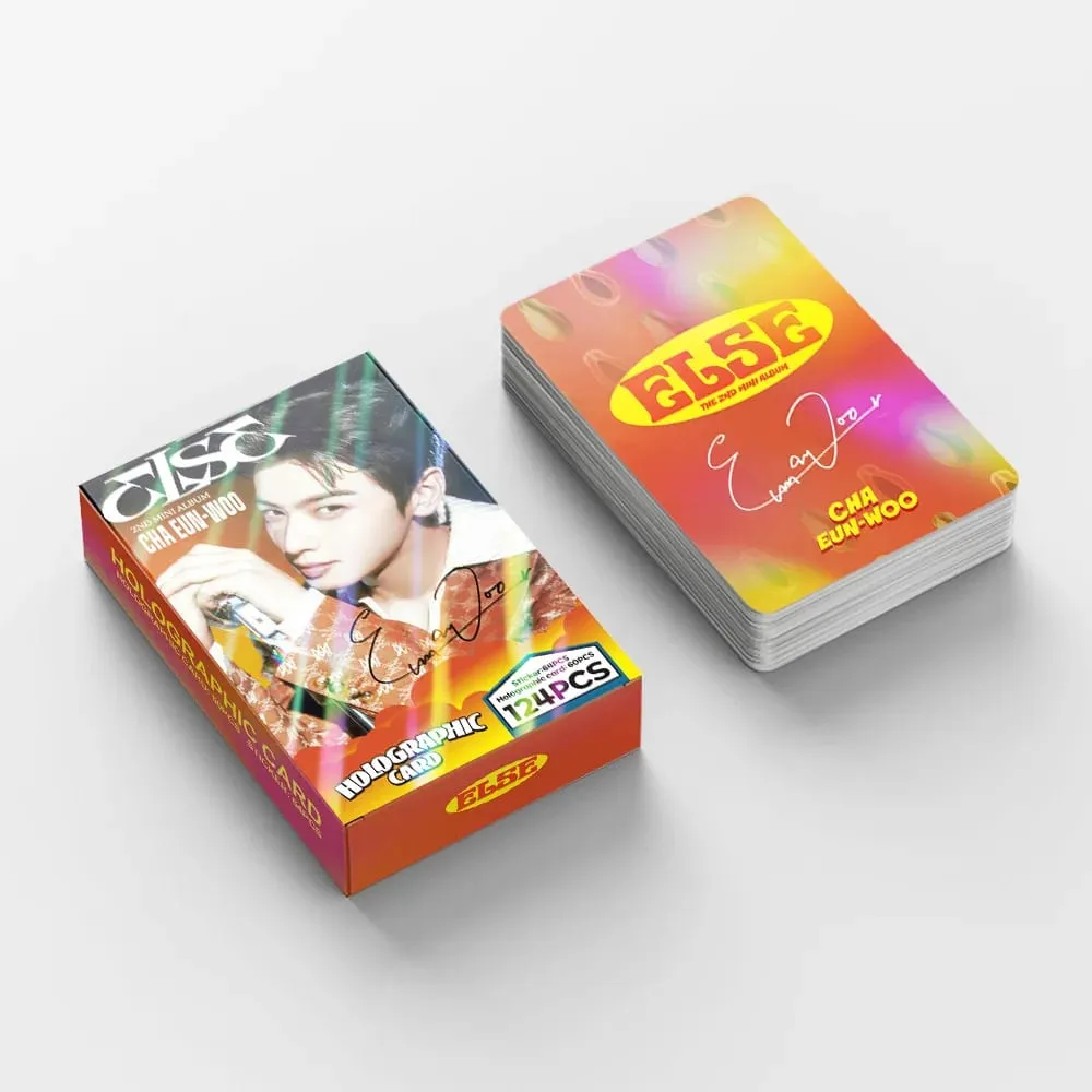 124Pcs Cha Eun-Woo Album ELSE Laser LOMO Cards - Korean Star Collectible Photo with Bonus Stickers for Fans