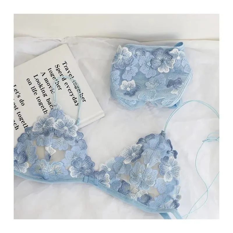 French Lace Bralette Small Bust Women Wireless Ultra Thin Sexy Embroidery Mesh No Underwire Push Up Comfort Bra Set BANERDANNI