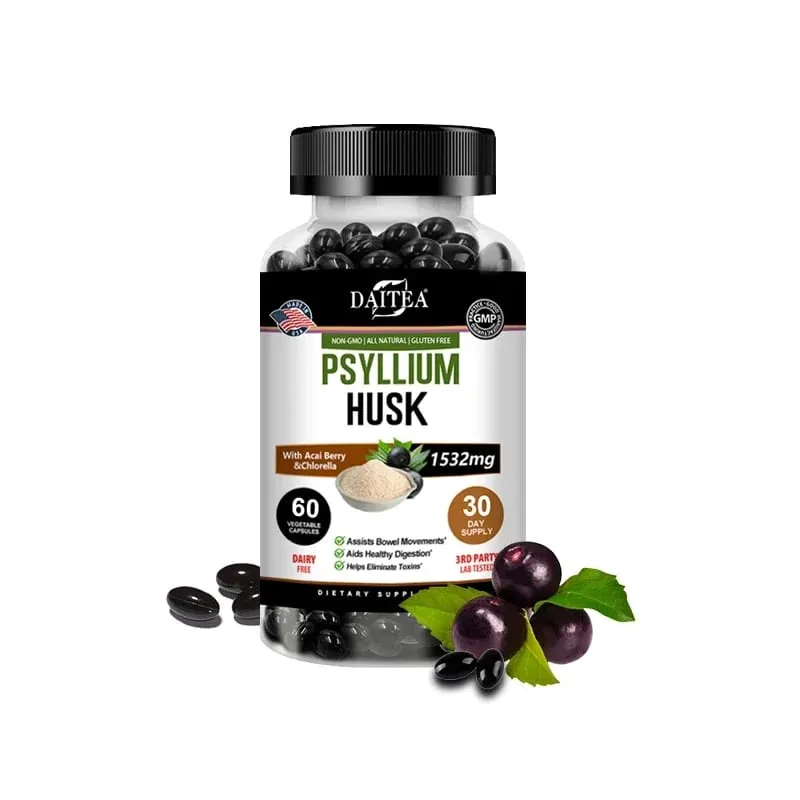 Psyllium Husk Capsules - Improve Constipation Accelerate Metabolism Nutrient Digestion Intestinal Health for Adult Men &Women
