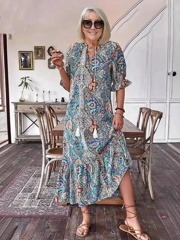Women's Spring Summer Casual Holiday Dress New Print Fashion Elegant Loose Clubwear Womens Clothing Party Dresses Robe Femme
